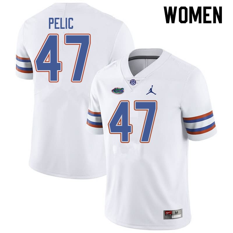 NCAA Florida Gators Justin Pelic Women's #47 Jordan Brand White Stitched Authentic College Football Jersey OVC8364UJ
